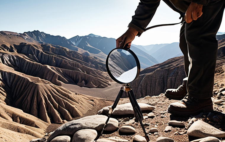 **A geologist examining rock formations in a vast, mountainous landscape, using a magnifying glass; dramatic lighting, realistic.** (Focuses on practical skills and a specific field.)