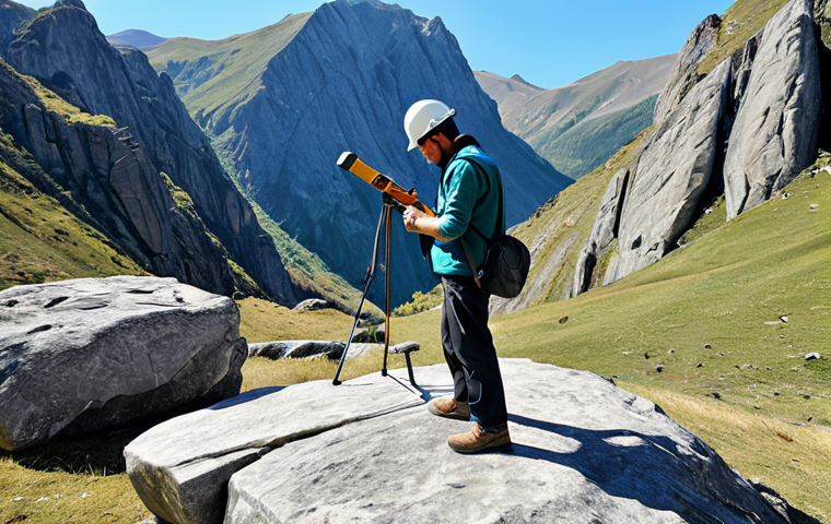 지구과학자 취업 포털 사이트 추천 - Geologist in the Field**

A professional geologist, fully clothed in appropriate outdoor attire, exa...