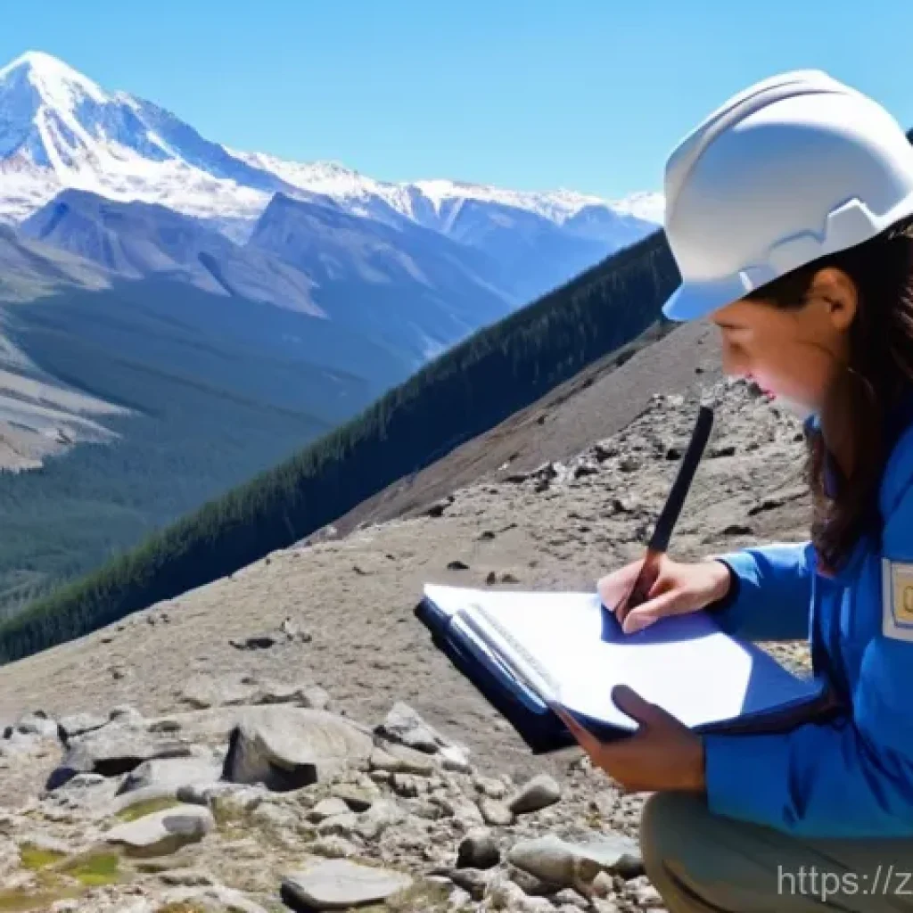 지구과학자 취업을 위한 경력 관리 방법 - **Prompt: A determined female geoscientist, dressed in practical and robust outdoor field attire inc...