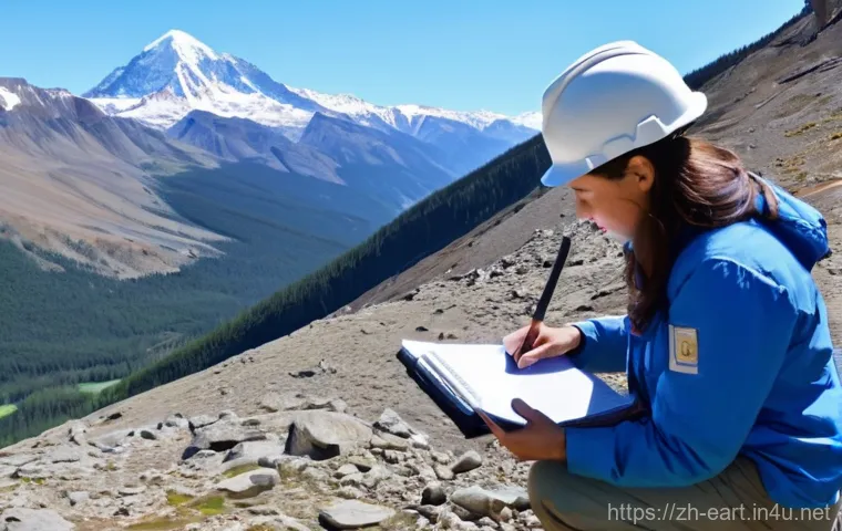 지구과학자 취업을 위한 경력 관리 방법 - **Prompt: A determined female geoscientist, dressed in practical and robust outdoor field attire inc...