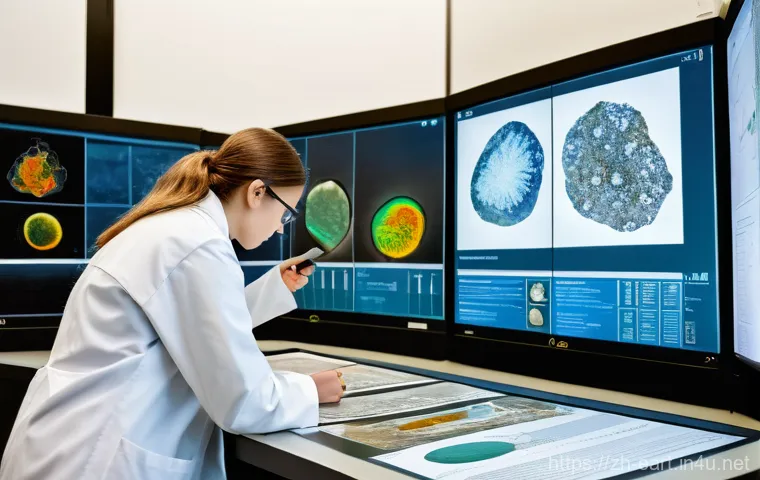 지구과학자 취업 전망 - A diverse team of three Earth scientists (two women, one man) in their late 20s to early 40s, dresse...