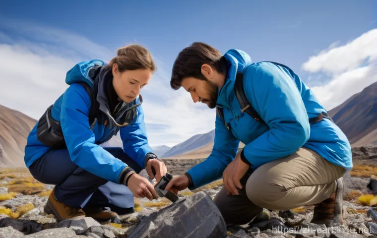 지구과학자 연구업무와 일상 업무 차이 - **Prompt 1: Field Expedition in a Rugged Landscape**
    `A diverse team of earth scientists, includ...