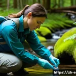 지구과학자 직무 만족도 - **Prompt:** A dedicated female environmental geoscientist, in her early 30s, with a focused expressi...