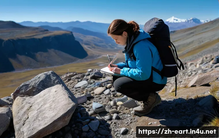 지구과학자 업무일지 작성법 - **Prompt Title: "Dedicated Geologist Recording Field Observations"**

    **Detailed Prompt:** A sol...