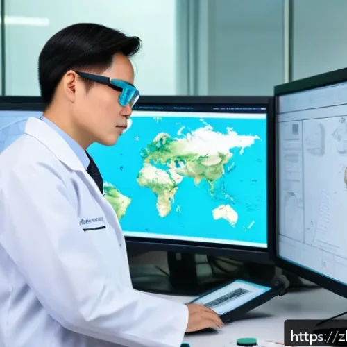 지구과학자 면접 준비 - A professional geologist in a modern laboratory setting, wearing safety glasses and a lab coat over ...