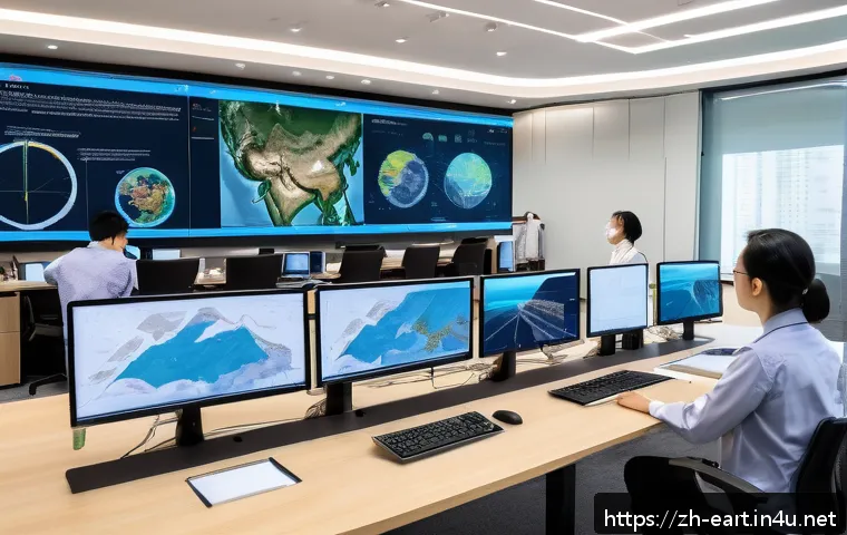 지구과학자 기업 연구직 지원 방법 - A modern geoscience research laboratory scene featuring diverse professionals in business casual att...