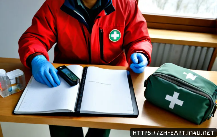 지구과학자 연구소 생활 팁 - Photorealistic earth scientist organizing a practical fieldwork kit on a clean laboratory bench, nea...