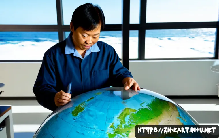 지구과학자 연구 기술 트렌드 - Photorealistic Earth scientist in a modern climate research laboratory, middle-aged researcher study...